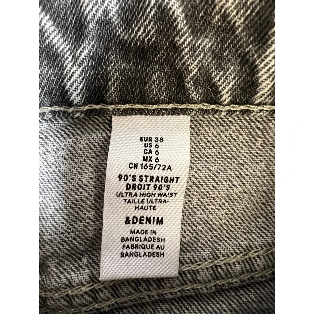 & Denim H&M 90s Straight Leg Ultra High Waist Jeans Size‎ 6 Gray Denim Acid Wash